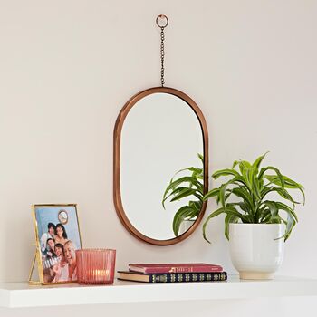 Oval Antique Copper Hanging Chain Wall Mirror, 2 of 8