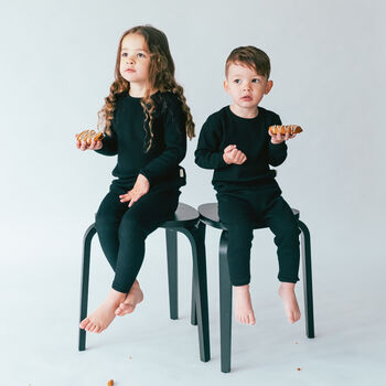 Black Matching Adults Pyjamas | Ribbed Loungewear, 4 of 6