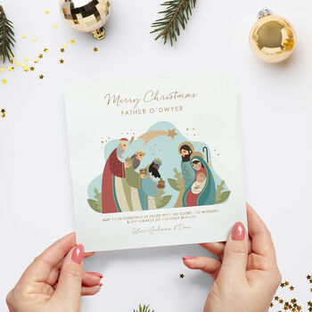 Nativity Scene Priest Christmas Card, 2 of 4