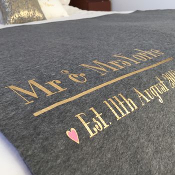 Mr And Mrs Wedding Day Anniversary Bed Throw Blanket, 2 of 4