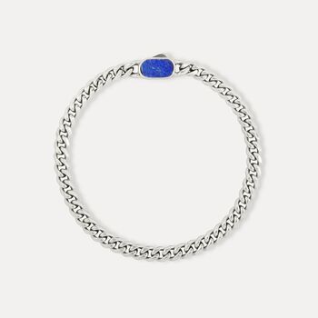 Silver Lapis Gemstone Cuban Bracelet For Men, 2 of 10