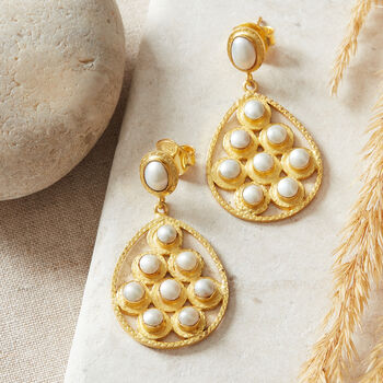 Pearl Gold Plated Silver Pear Drop Earrings, 5 of 8