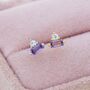 Lilac Purple Baguette And Round Cz Stud Earrings, thumbnail 7 of 12