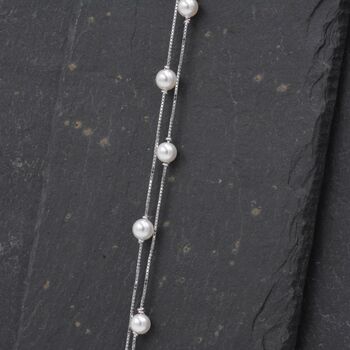 Sterling Silver Pearl Minimalist Charm Layer Bracelet, 5 of 12