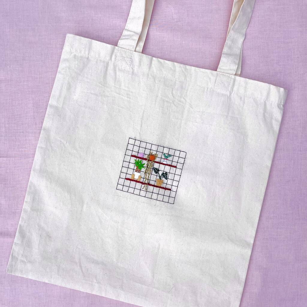 Hand Embroidered Plant Tote Bag, 1 of 9