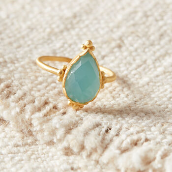 Aquamarine Pear Shaped Matt Gold Vermeil Ring, 8 of 10