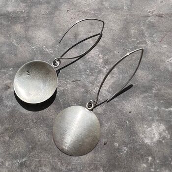 Matt Finish Drop Disc Earrings In Sterling Silver, 3 of 7