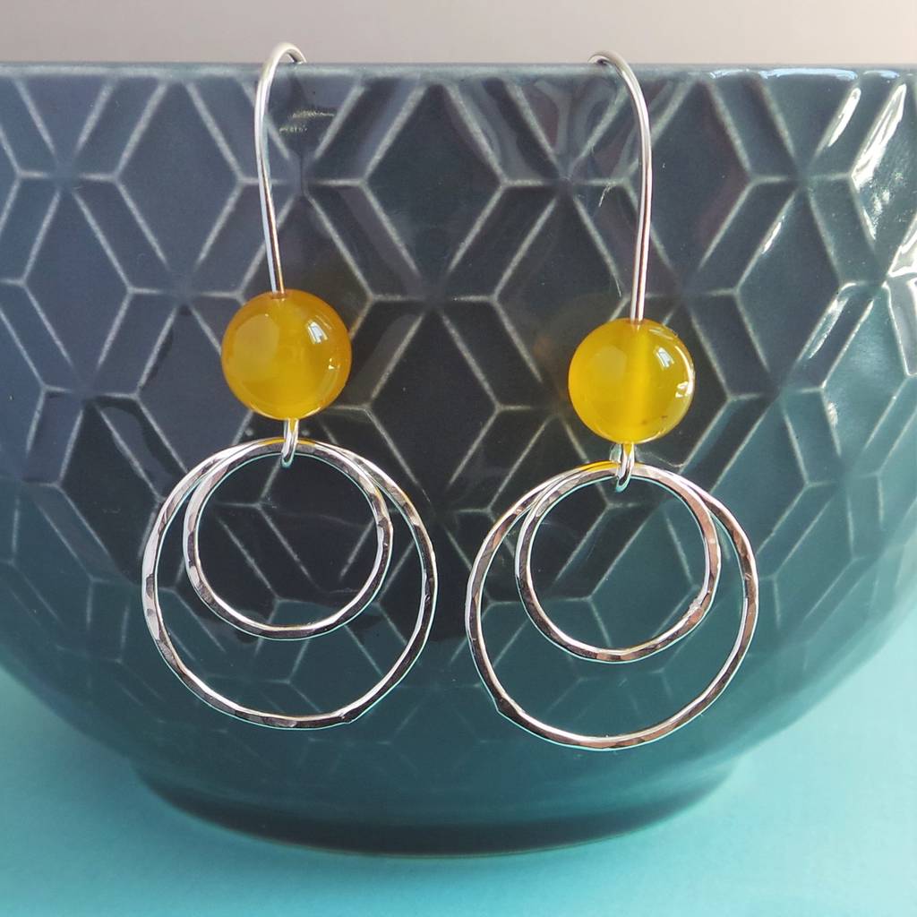 Gem Bead Circle Silver Drop Earrings By Shropshire Jewellery Designs