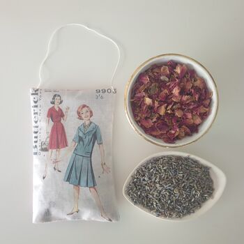 Handmade Lavender Sachet Decoration With Vintage Sewing Pattern Print, Gift For Sewing Friends, 5 of 12