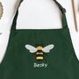 Personalised Embroidered Bee Apron In Bottle Green, thumbnail 2 of 5