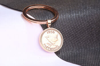 1956 70th Birthday Farthing Coin Keyring Gift, 3 of 5