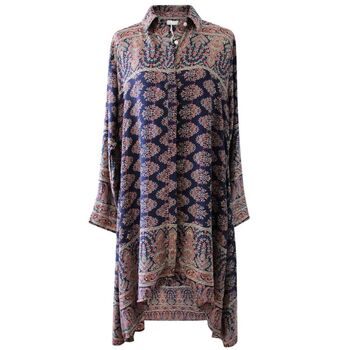 'Sasha' Buttoned Navy Floral Paisley Shirt Dress, 7 of 7