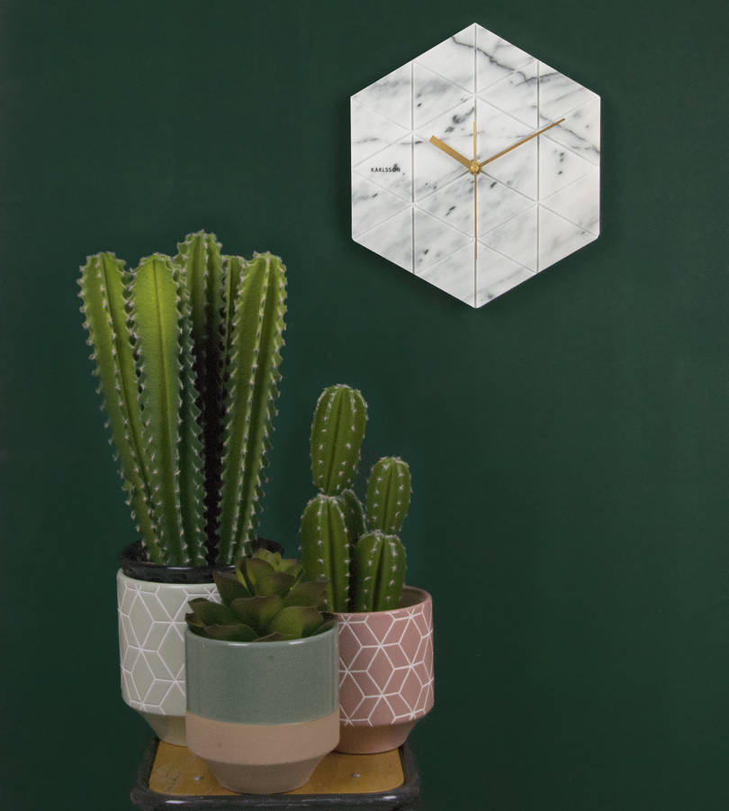 Marble Hexagon Wall Clock In Black Or White Marble By Iamia