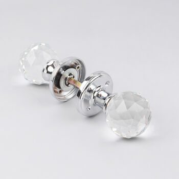 Round Crystal Faceted Clear Glass Mortice Door Knobs, 3 of 5