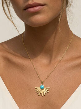 Women's Turquoise Sun Pendant Necklace In 18k Gold, 5 of 5