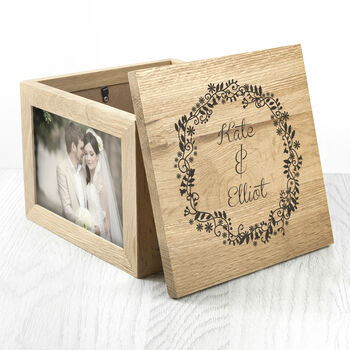 Personalised Couple's Floral Oak Photo Keepsake Box, 6 of 6