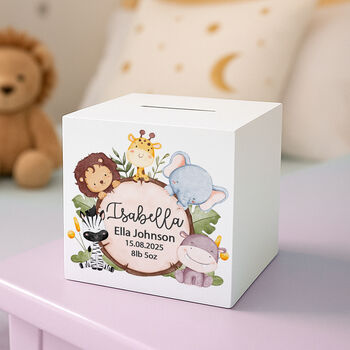 Personalised New Baby Animals Wooden Money Box, 3 of 3