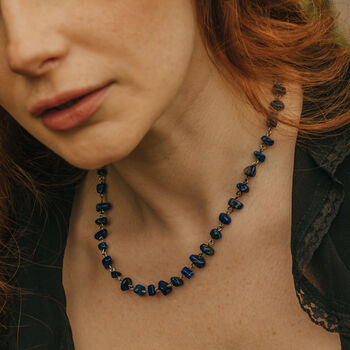 925 Sterling Silver Lapis Lazuli Crystal Chip Necklace, 4 of 5