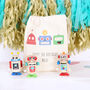Three Wind Up Wooden Robots And Personalised Bag, thumbnail 1 of 6