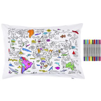 World Map Pillowcase Kit + 10 Pens, Colour In And Learn, 7 of 10