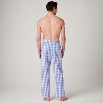 Men's 'Schoolhouse Blue' Gingham Crisp Cotton Pyjama Trousers, 3 of 3
