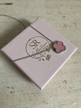 Pink Double Sided Clover Silver Necklace, 6 of 6