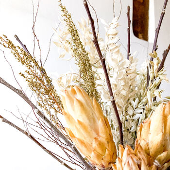 Dried Oat And Ruscus Bouquet With Proteas, 3 of 5
