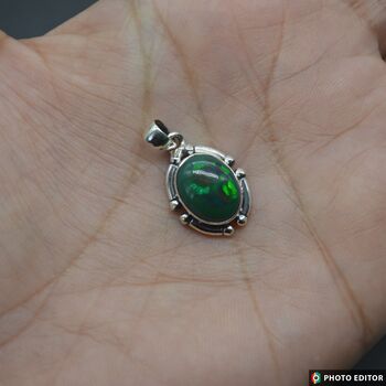 Black Fire Opal Pendant Necklace: Sterling Silver Chain, 10 of 11