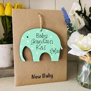 Personalised New Baby Elephant Wooden Gift Card, 5 of 7
