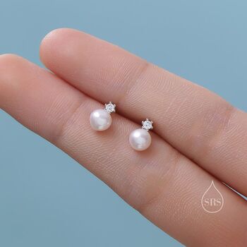 Tiny Genuine Pearl And Cz Screw Back Earrings, 7 of 12