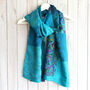 Teal Kantha Stitch Handmade Silk Scarf, thumbnail 1 of 6