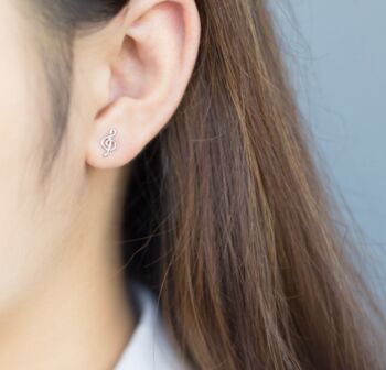 Sterling Silver Treble Clef Stud Earrings, 2 of 6