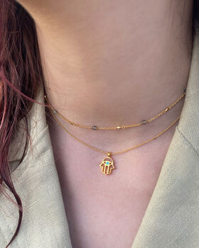 Gold Plated Symi Hamsa Hand Necklace, 2 of 5