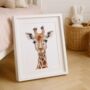 Friendly Giraffe Whimsical Watercolour Animal Art Print, thumbnail 1 of 5