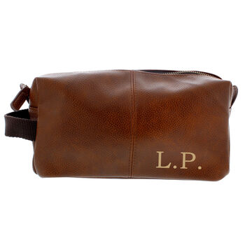 Personalised Luxury Initials Brown Leatherette Wash Bag, 4 of 5