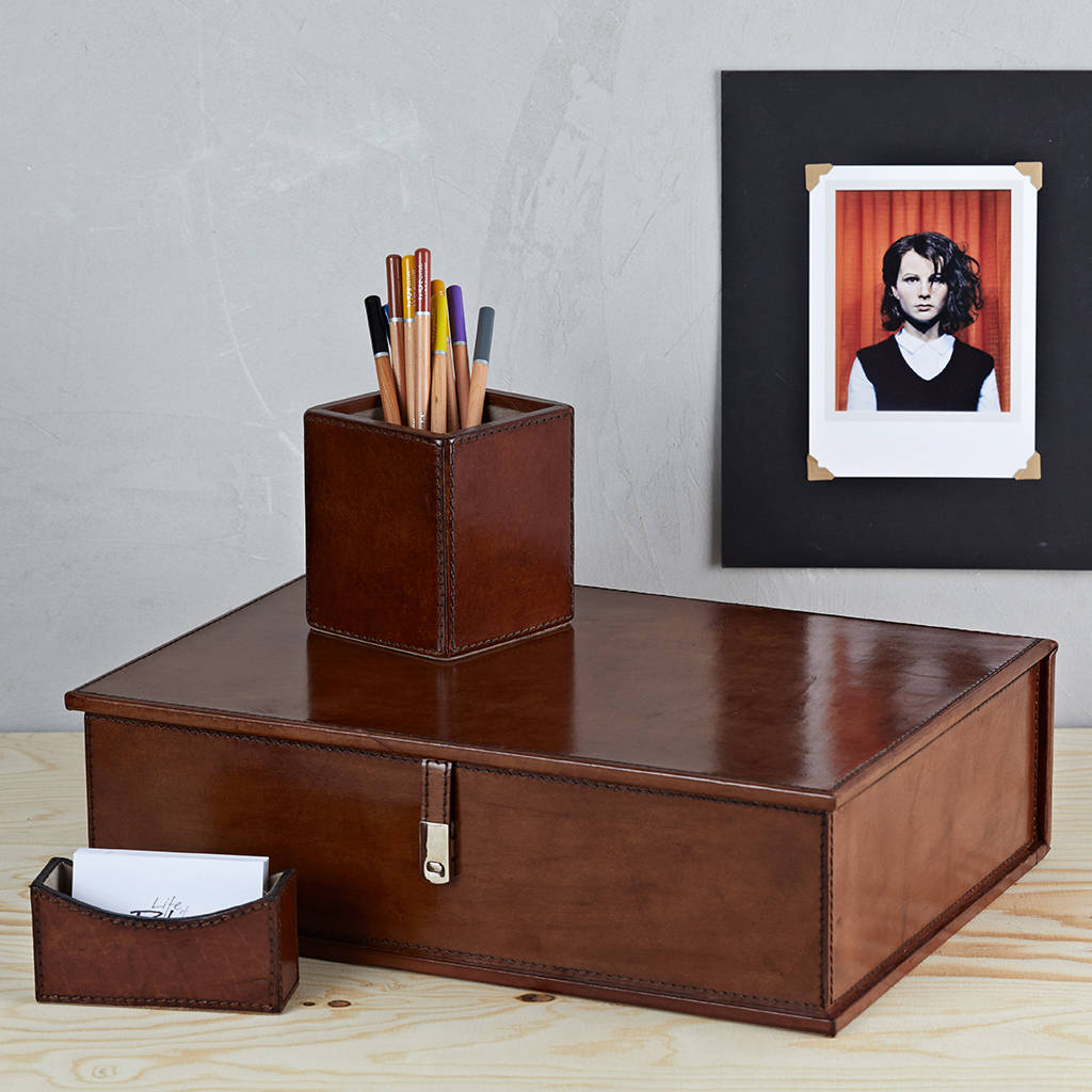 Leather Desk Organiser Set By Life Of Riley | notonthehighstreet.com