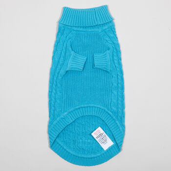 Dark Turquoise Organic Cotton Cable Knit Dog Jumper, 2 of 6