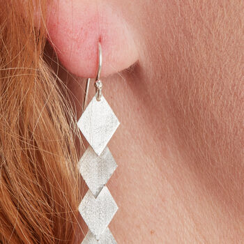 Matte Silver Diamond Shaped Dangly Earrings, 5 of 8