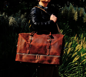 Genuine Leather Duffel With Suit Compartment, 3 of 10