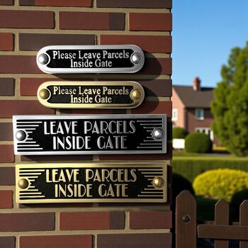 Leave Parcels Inside Gate Metal Door Sign Art Deco Or Modern, 6 of 6