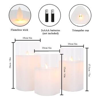 Set Of Three Glass Flameless Flickering Battery Candles, 4 of 4