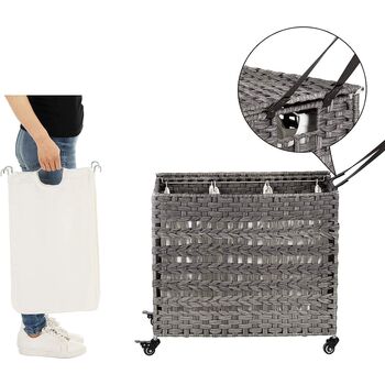 Handwoven Laundry Basket Rattan Clothes Hamper Bins, 6 of 7