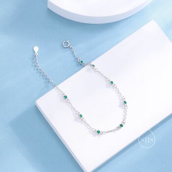 Extra Delicate Emerald Green Cz Bezel Bracelet, 4 of 12