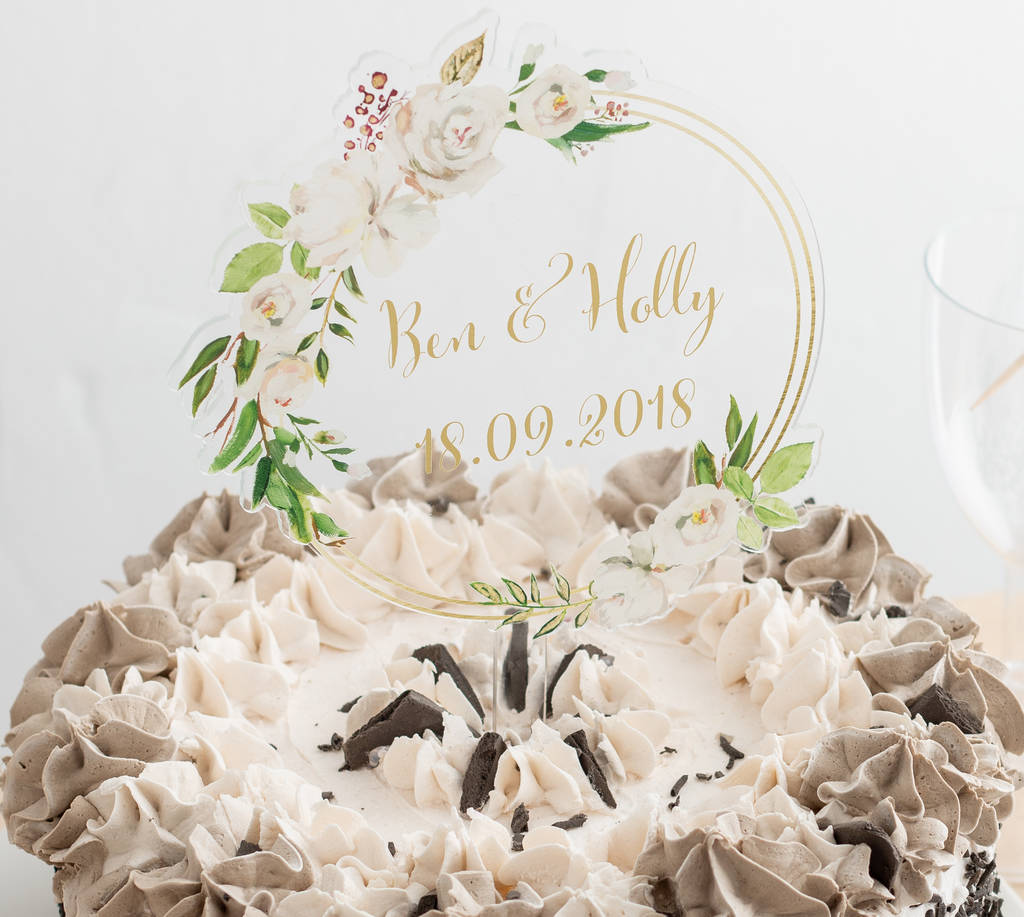 Personalised Winter Floral Couples Name Cake Topper, 1 of 5