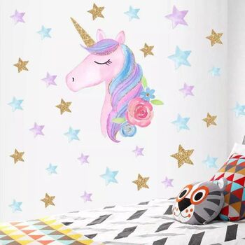 Unicorn And Stars Kid’s Room Decal Wall Stickers, 2 of 5