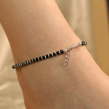 925 Silver Black Beaded Evil Eye Payal Anklet, 3 of 3