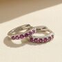 Ruby July Birthstone Small Huggie Hoop Silver Earrings, thumbnail 1 of 5