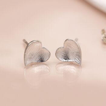 Sterling Silver Textured Heart Stud Earrings, 4 of 6