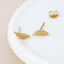 Gold Plated Sterling Silver Feather Stud Earrings – 10mm X 4mm, thumbnail 3 of 4