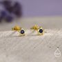 Tiny Sapphire Blue Cz Star Stud Earrings In Sterling Silver, thumbnail 5 of 12